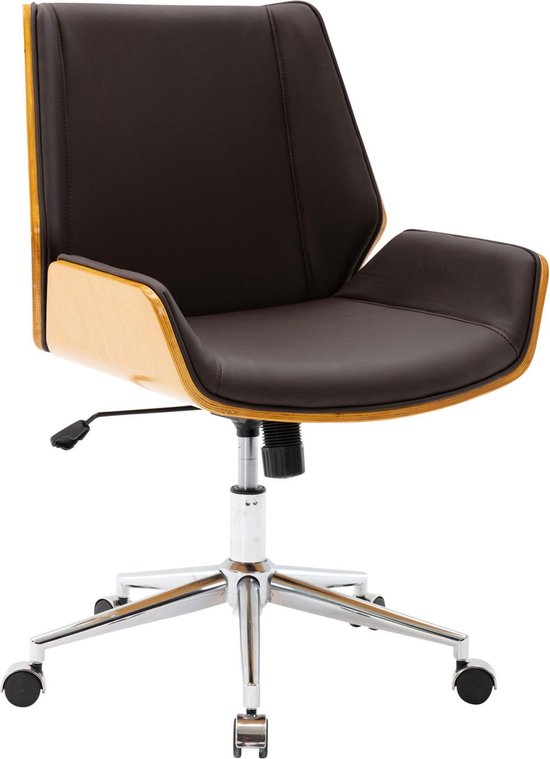 Chaise visiteur - Chaise de bureau - Avec roulettes - Simili cuir - Naturel / Marron