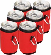 8x Stuks blikjes koeler / koelhoud hoesjes / bierblik hoesjes met karabijnhaak - rood - Frisdrank/bier blikjes koel houden