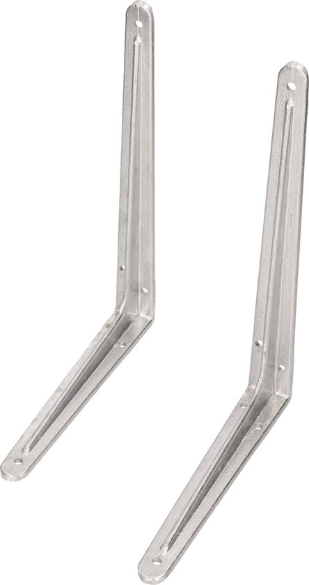 2x Zilveren aluminium plankdragers/planksteunen Hercules 20 x 17 cm tot 100 kg - 200 x 175 mm - Opbergsysteem - Kledingkast/voorraadkast plankdragers/consoles