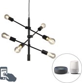 QAZQA sydney - Smart Hanglamp incl. wifi - 6 lichts - Ø 75 cm - Zwart
