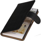 Wicked Narwal | Croco bookstyle / book case/ wallet case Hoes voor Huawei Huawei Ascend P6 Zwart