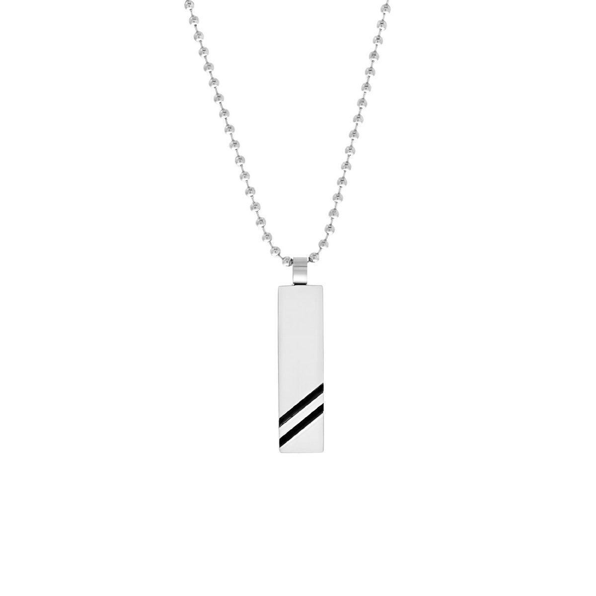 Lucardi Heren Ketting met hanger plaat streep zwart - Staal - Ketting - Vaderdag Cadeautje - 50 cm - Zilverkleurig