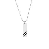 Lucardi Heren Ketting met hanger plaat streep zwart - Staal - Ketting - Cadeau - 50 cm - Zilverkleurig