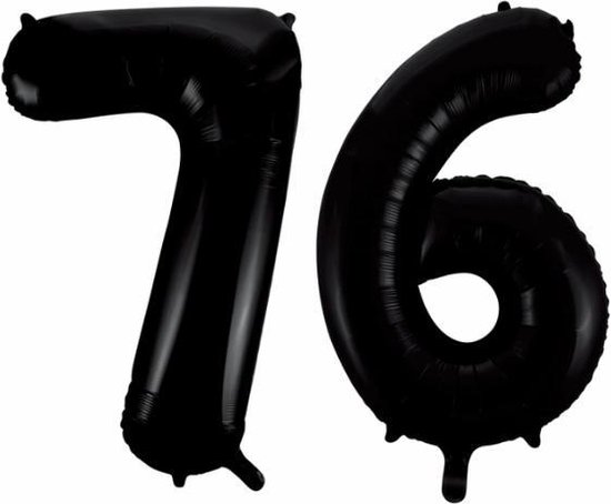 Folieballon 76 jaar zwart 41cm