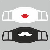 Set mondkapjes mondmasker koppels trouwerij Mond-Snor zwart en wit