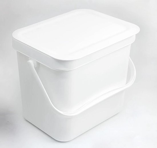 Compostemmer – Compostbak – Prullenbak – Vuilnisbak – Emmer met Deksel – Prullenmand – 8 Liter – Wit – Gratis Siliconen Handschoenen Cadeau