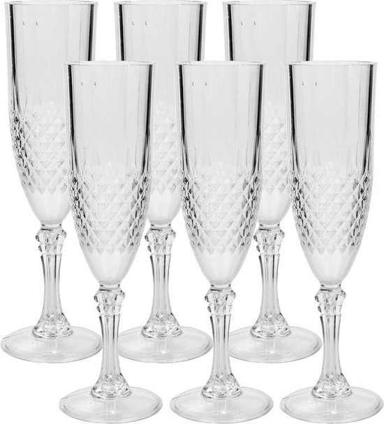 12x stuks Champagne glazen 200 ml van kunststof - Onbreekbare glazen