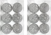 12x Rotan kerstballen zilver met glitters 5 cm - kerstboomversiering - Kerstversiering/kerstdecoratie zilver
