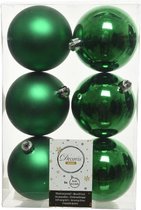 6x Kerstgroene kunststof kerstballen 8 cm - Mat/glans - Onbreekbare plastic kerstballen - Kerstboomversiering kerst groen