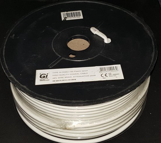 GI Galaxy Innovations 48% Wire Braide High Quality COAX Cable RG6U-100meter on wheel.