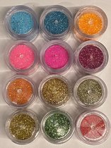 Nail Art - Nagel Glitters - Acryl - Gel - Gezicht - Ogen - Lippen - Lichaam - Diverse Kleuren - Set 12 Stuks x 10 ML