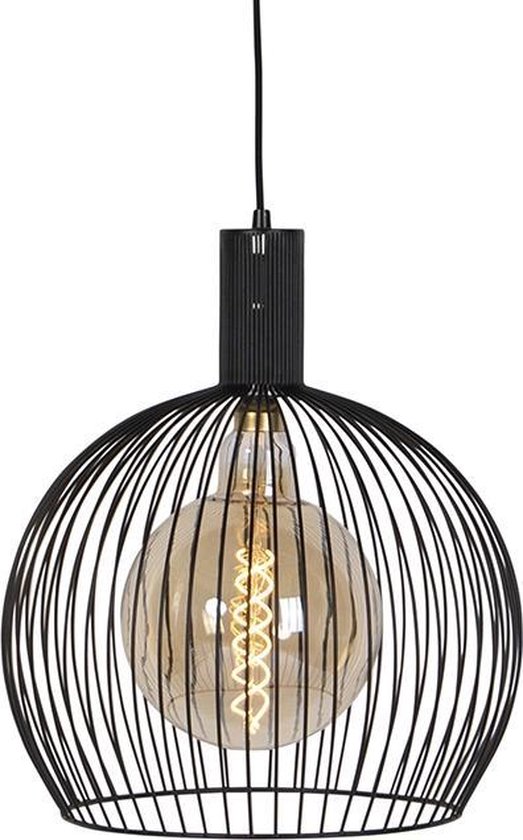 QAZQA wire - Moderne Hanglamp - 1 lichts - Ø 40 cm - Zwart - Woonkamer | Slaapkamer | Keuken