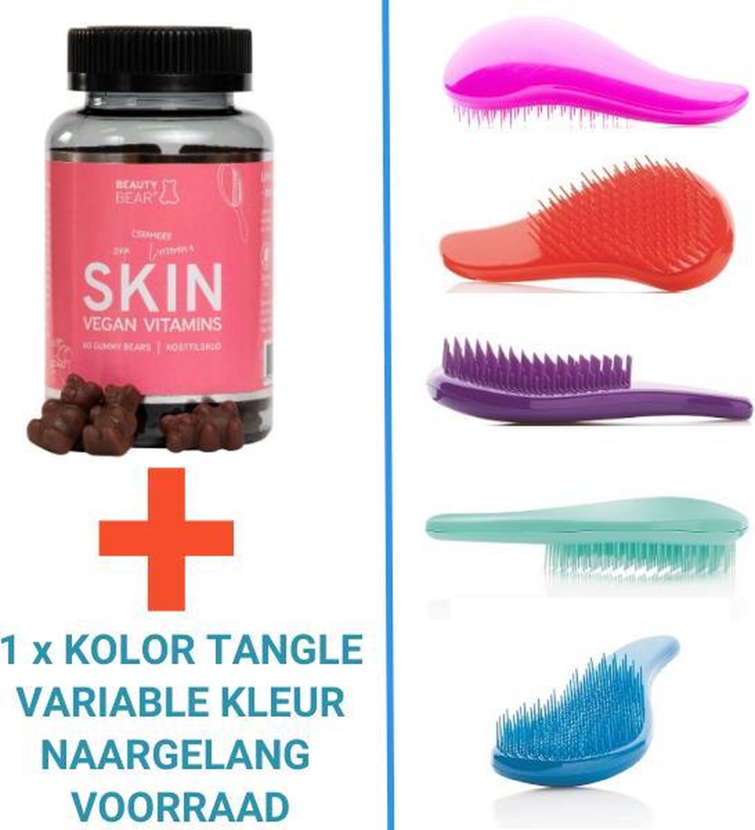 Beauty Bear Hair Vitamines Skin Vitamines, 60 Gummies + 1 X Kolor Tangle