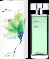 Miraculum Parfum Bonjour 50 ml, Een schone, verfrissende geur met zoete citrus accenten. Het karakter wordt bepaald door de levendige groene tonen, doorspekt met akkoorden van tropisch fruit,