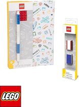 Lego - Set - Notitieblok - A5- Lego pen - Punteslijpers - Rood en Blauw