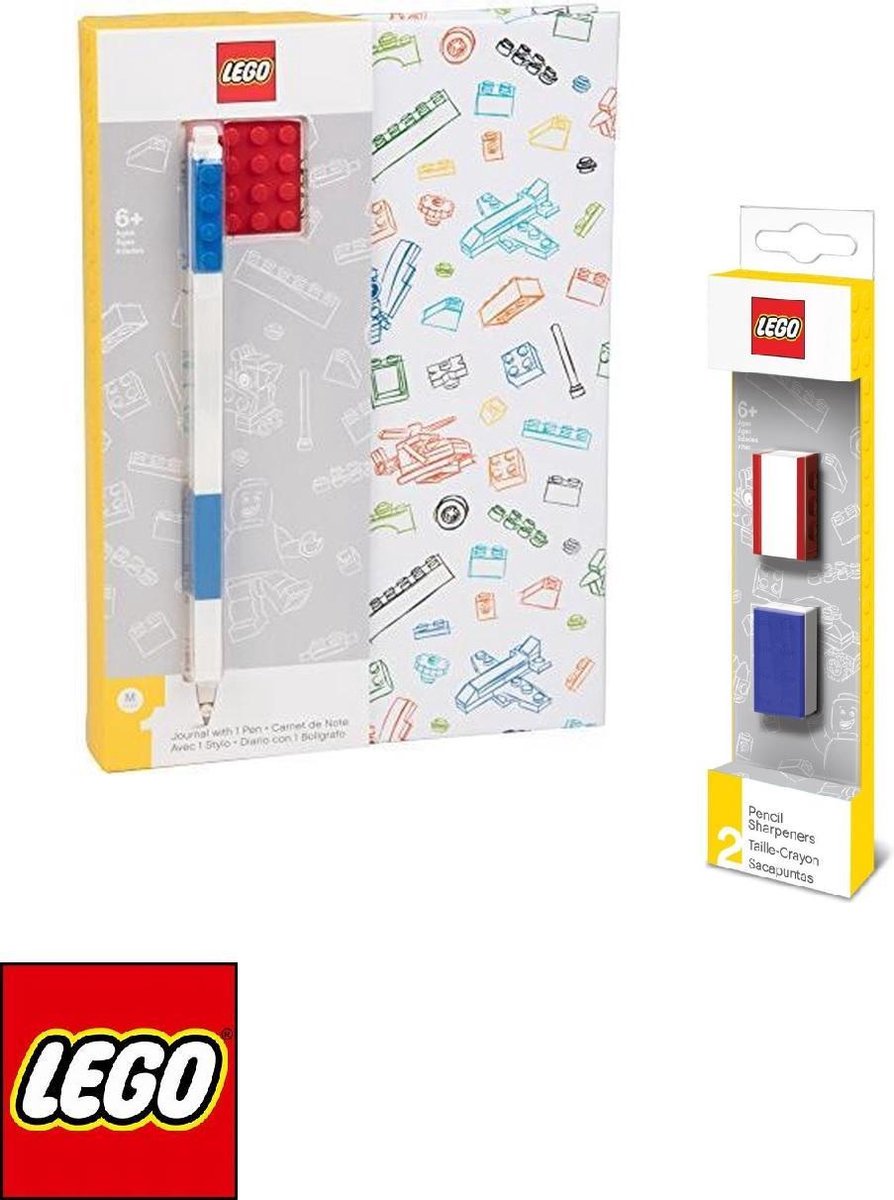 Lego - Set - Bloc-notes - A5- Stylo Lego - Aiguiseurs - Rouge et Blauw