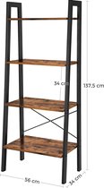 c90 -  Staande boekenkast, 4 niveaus ladderrek, stabiel metaal voor het frame, eenvoudige montage, voor woonkamer, slaapkamer, keuken, vintage