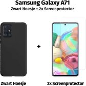 Samsung Galaxy A71 Zwart Siliconen TPU Hoesje + 2X Screenprotector / Gehard Glas