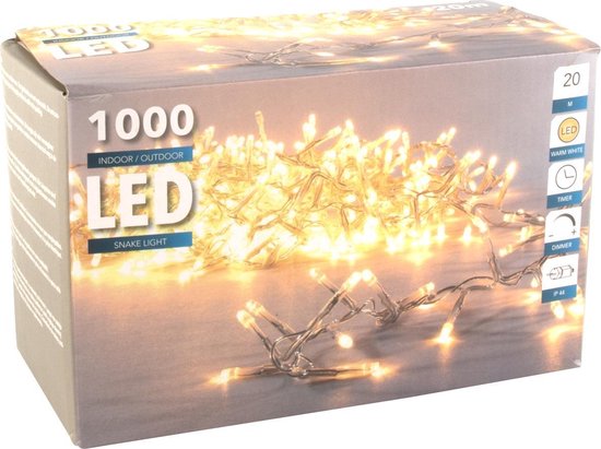 Kerstverlichting Snake - 1000 Warm LED - 20 meter - Incl. Timer | bol.com