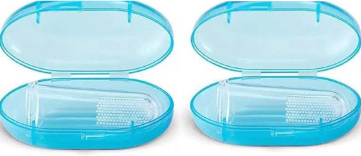 Goedkoopste 2 X Baby tandenborstel - Doorkomende tandjes - Tandvlees massage - Vinger tandenborstel - Baby & peuter, silicone, vingertandenborstel baby - Blauw - NLStuff4u