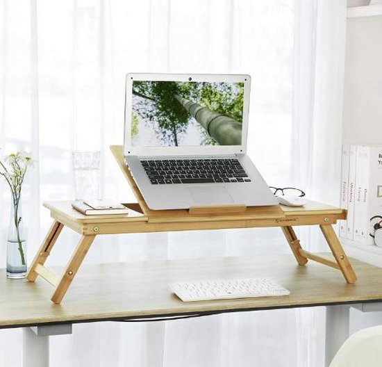 MIRA Home - Table pour ordinateur portable - Table de lit - Basic - Bamboe - Marron clair - 72 x (21-29) x 35