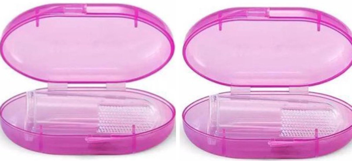 Goedkoopste 2 X Baby tandenborstel - Doorkomende tandjes - Tandvlees massage - Vinger tandenborstel - Baby & peuter, silicone, vingertandenborstel baby - Roze