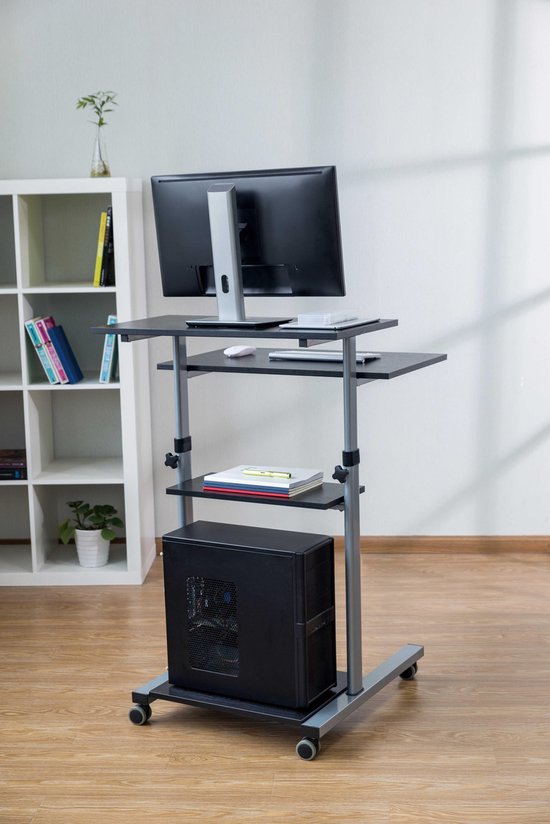 Move-it Small verrijdbare laptoptafel zwart beuken tafelblad