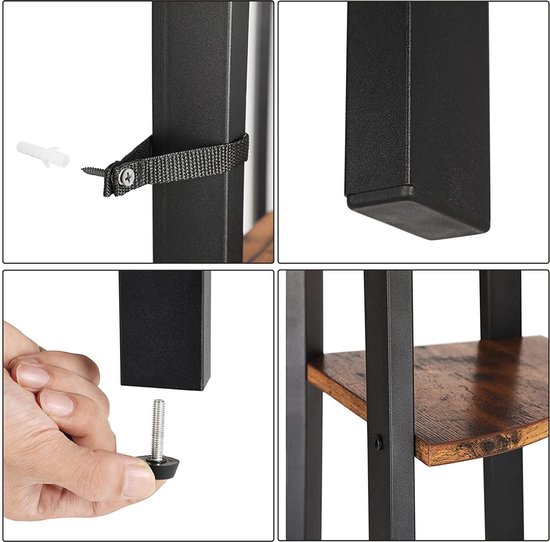 Donkerbruine Hoekplank Met Industrieel Ontwerp - 4 Niveaus, Staande Planken, Boekenplank, Ladderrek, Eenvoudige Montage, Stabiel Metaal Frame 4 Niveaus Voor Thuis Woonkamer Slaapkamer Balkon Donkerbruin
