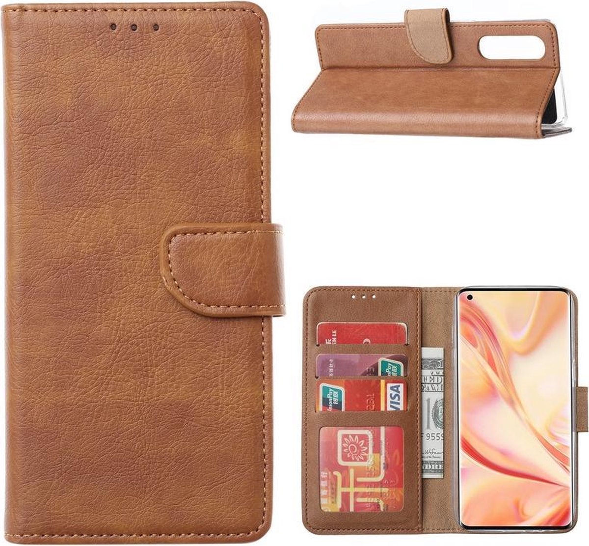 Bookcase Geschikt voor: Oppo Find X2 Neo - Bruin - portemonnee hoesje