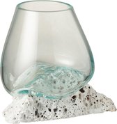 J-Line Vaas Op Voet Lava Steen Gerecycleerd Glass Wit Transparant Medium