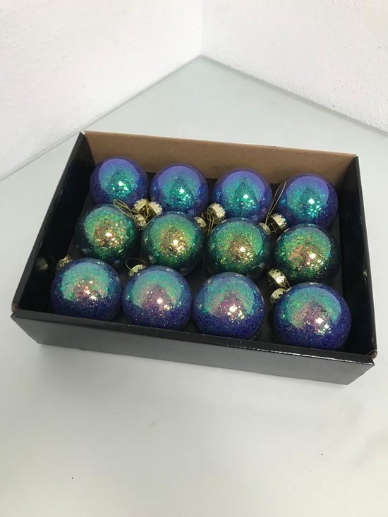 Kerstballen - 12 stuks - blauw en groene kerstballen - met glitters |  bol.com