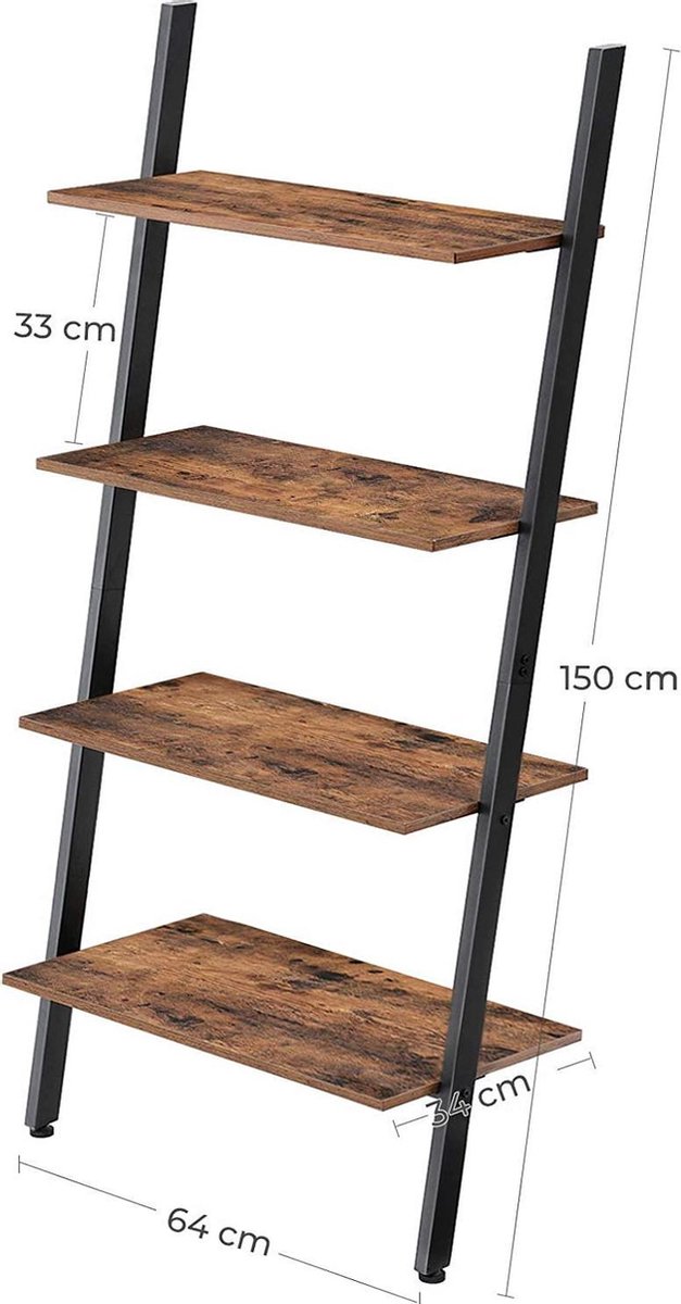 VASAGLE rek, ladderrek, wandrek met 4 niveaus, industrieel design boekenkast,... | bol.com