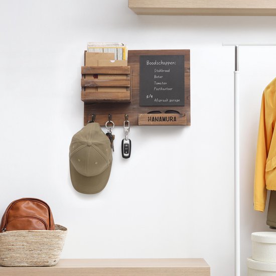 Sleutelrek met plank - metalen sleutelbord voor aan de muur - zwart - haken voor hal
