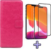 iPhone 12 Mini Hoesje Roze - Portemonnee Book Case - Kaarthouder & Magneetlipje & Volledige Display Screenprotector