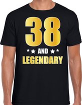 38 and legendary verjaardag cadeau t-shirt / shirt - zwart - gouden en witte letters - voor heren - 38 jaar verjaardag kado shirt / outfit S