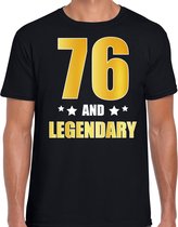 76 and legendary verjaardag cadeau t-shirt / shirt - zwart - gouden en witte letters - voor heren - 76 jaar verjaardag kado shirt / outfit L
