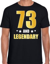 73 and legendary verjaardag cadeau t-shirt / shirt - zwart - gouden en witte letters - voor heren - 73 jaar verjaardag kado shirt / outfit S