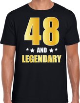 48 and legendary verjaardag cadeau t-shirt / shirt - zwart - gouden en witte letters - voor heren - 48 jaar verjaardag kado shirt / outfit L