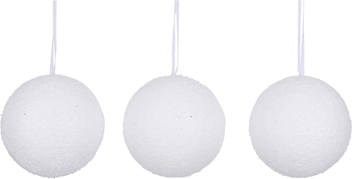 6x Grote witte sneeuw kerstballen van foam 10 cm - Kerstboomversiering/kerstversiering - Kerstballen/sneeuwballen wit