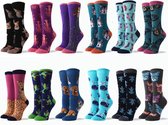 Dames sokken 3 paar - mix / random - grijs / blauw/ wit / geel / roze - met leuke print 36-40