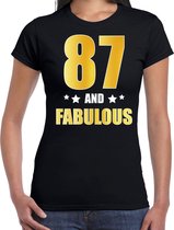 87 and fabulous verjaardag cadeau t-shirt / shirt - zwart - gouden en witte letters - voor dames - 87 jaar verjaardag kado shirt / outfit L