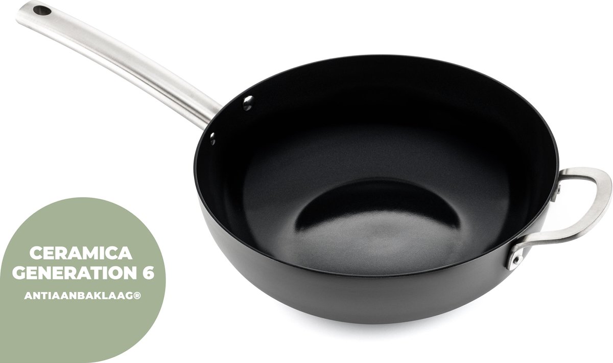 ISENVI Murray wok céramique 36 CM - poignée en acier inoxydable | bol.com