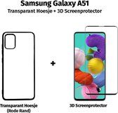 Samsung Galaxy A51 Hoesje Transparant Zwarte Rand + 1x 3D Screenprotector Glas Tempered Glass