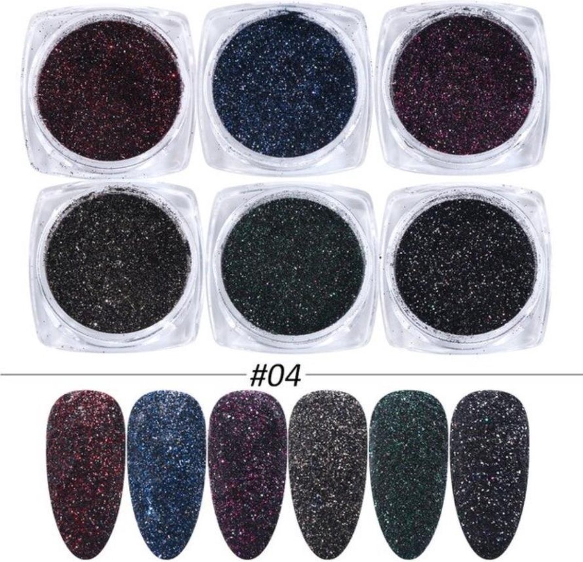 Goedkoopste Glitter Poeder Nail Art Set Kerst - 6 Stuks - Rood / Groen / Paars / Blauw / Brons / Donker Zilver - Nagel Decoratie Strass