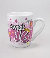 Mok - Cartoon Mok - Sweet 16 - Gevuld met een dropmix - Met zijden lint met de tekst: "Speciaal voor jou" - In cadeauverpakking met gekleurd krullint