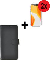 Geschikt voor iPhone 12 Mini Hoesje - 12 Mini Screenprotector - 12 Mini hoes Wallet Bookcase Zwart + 2x Screenprotector