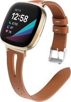 SmartphoneClip® Leer double bruin Bandje geschikt voor Fitbit Versa 3 en Fitbit Sense