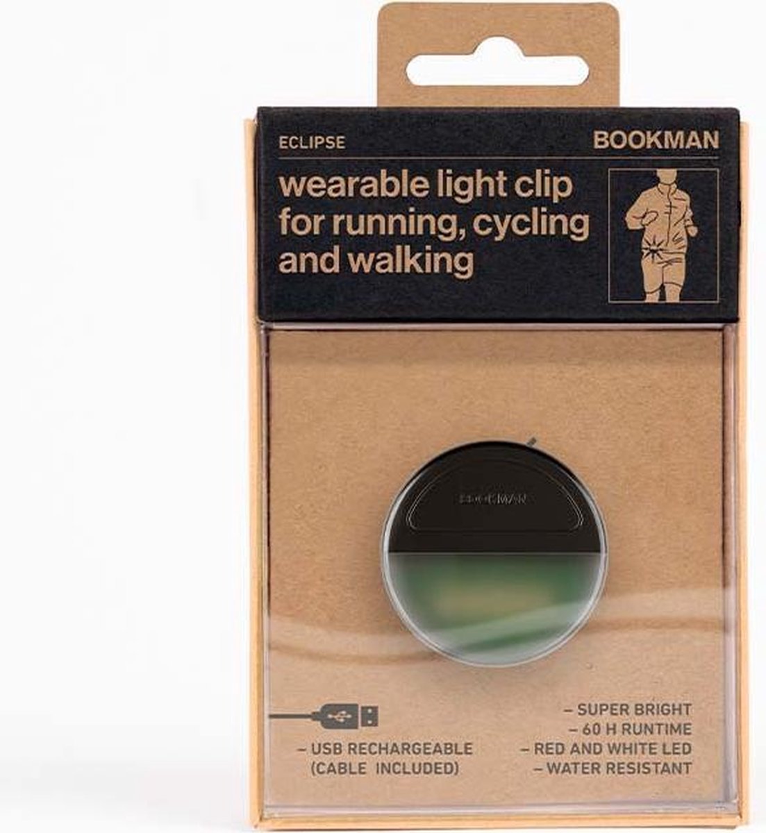Bookman Eclipse Fietsverlichting - LED Voorlicht / Achterlicht - Oplaadbaar via USB - Compact Design - Waterproof - Zwart