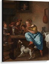 Canvas  - Oude meesters - De dansles, Jan Havicksz. Steen - 75x100cm Foto op Canvas Schilderij (Wanddecoratie op Canvas)