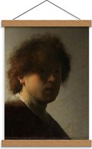 Schoolplaat – Oude meesters - Zelfportret, Rembrandt van Rijn, ca. 1628 - 30x40cm Foto op Textielposter (Wanddecoratie op Schoolplaat)